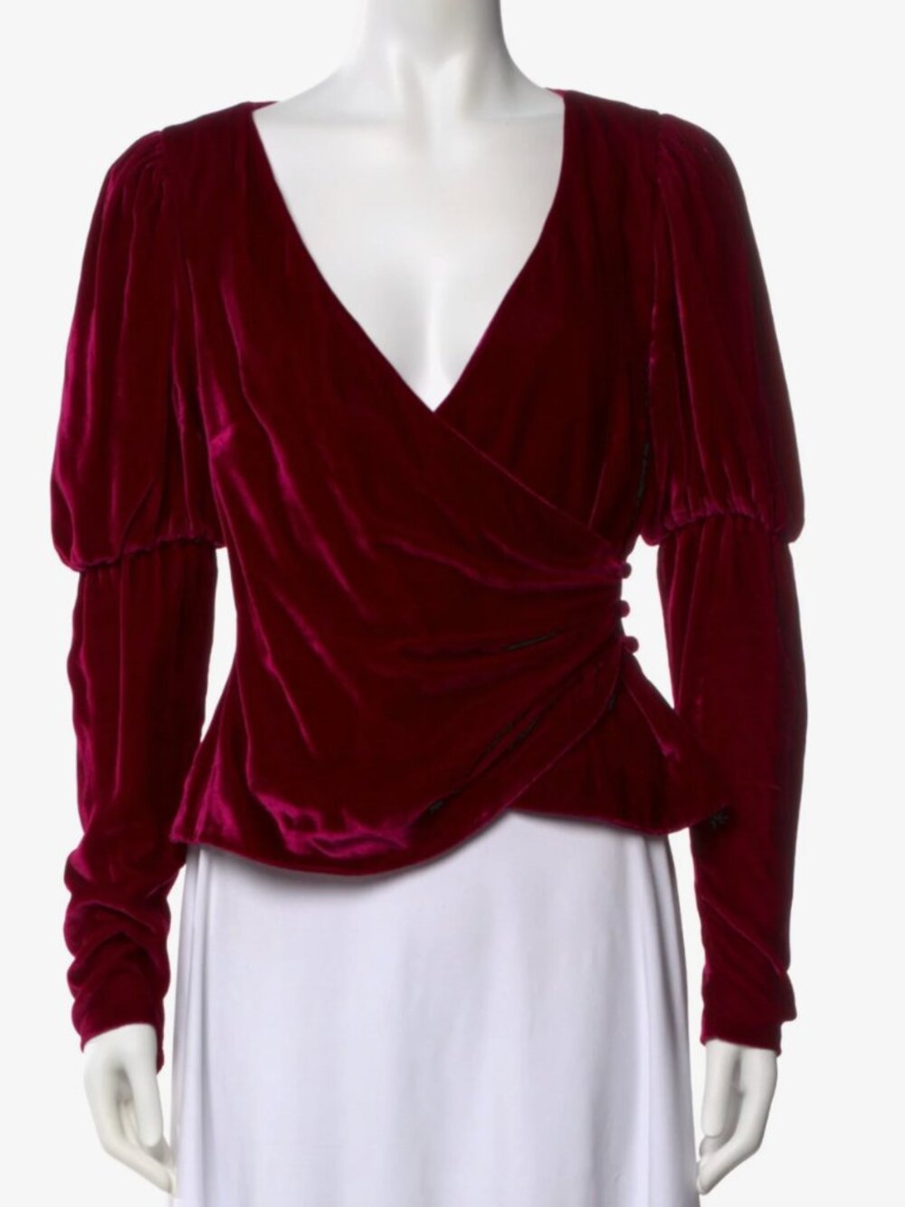 Cinq A Sept Theo Silk Velvet Wrap Top Plum XS Whimsigoth Romantic Puff Sleeve